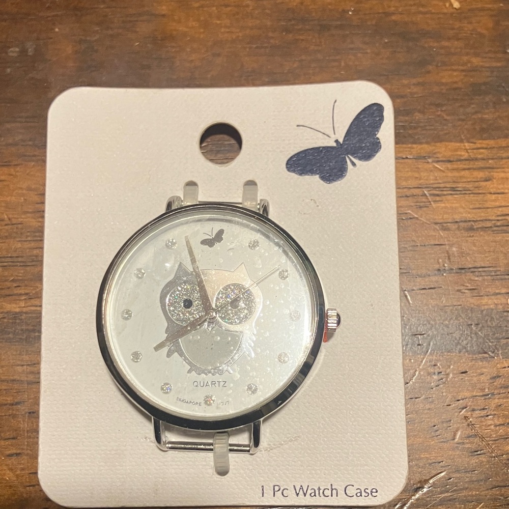 Owl Face Silver Quartz Watch Face - White Dial
